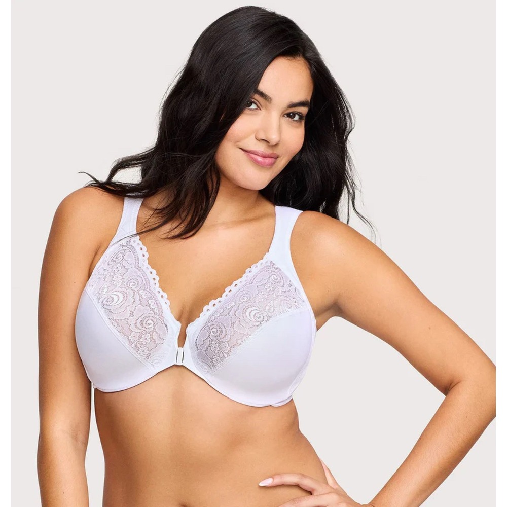 Glamorise Bra 38DD White Front-Closure WonderWire Bra Adj Straps
